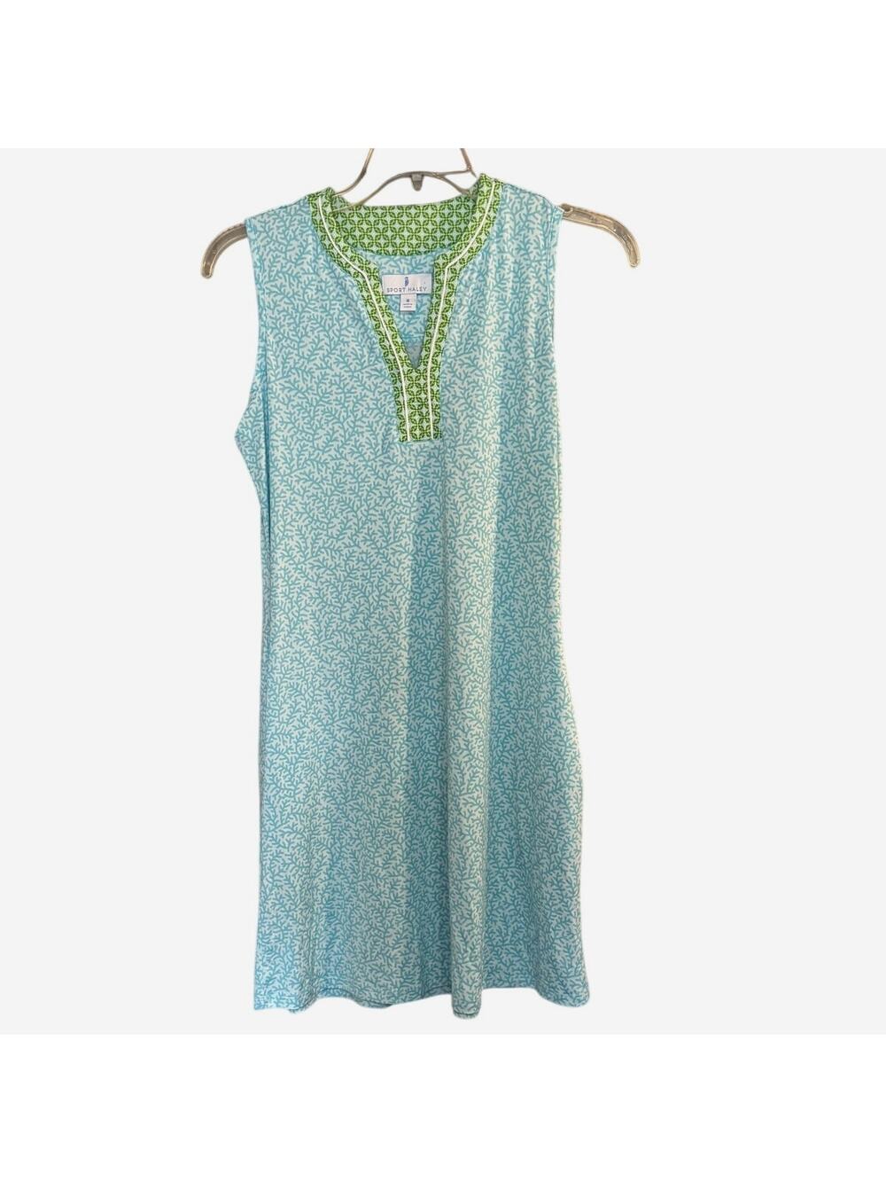 Sport Haley Women's Medium Blue & Green Abstract Print V-Neck Tank Golf Dress